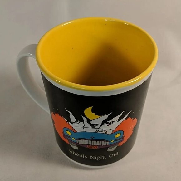 Vintage 1988 Ghouls Night Out Mug Ceramic Halloween Ghosts Black Yellow Carousel - Picture 2 of 11